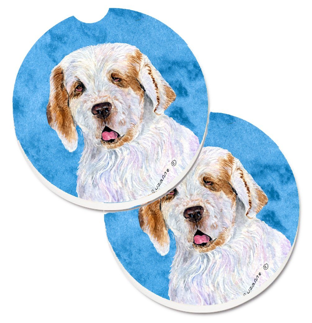 Blue Clumber Spaniel Set of 2 Cup Holder Car Coaster