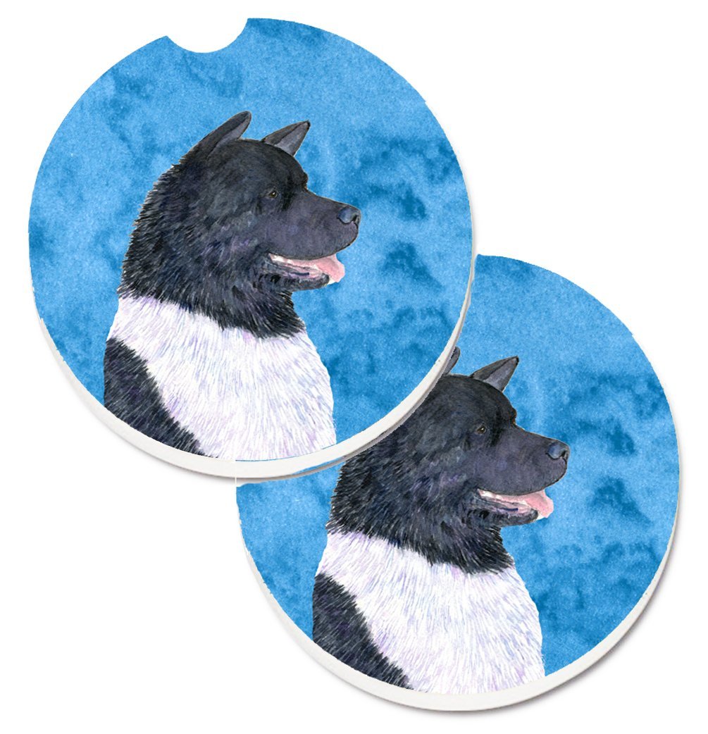 Blue Akita Set of 2 Cup Holder Car Coaster