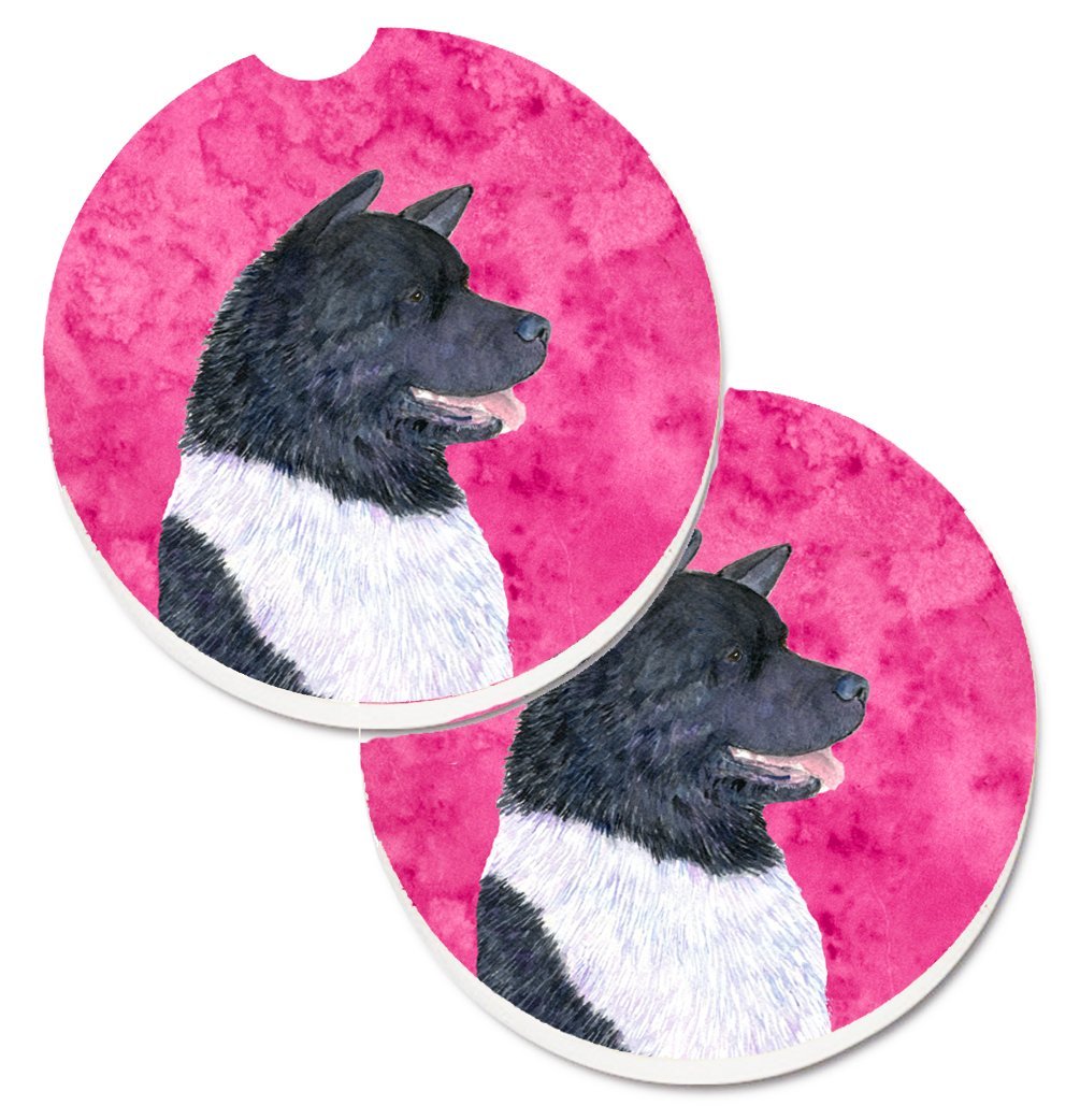 Pink Akita Set of 2 Cup Holder Car Coaster