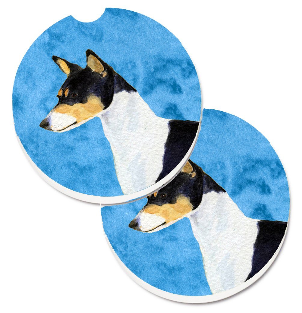 Blue Basenji Set of 2 Cup Holder Car Coaster