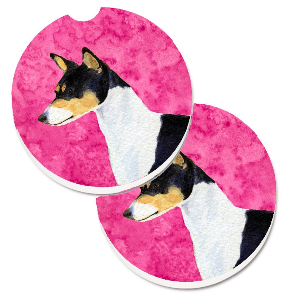 Pink Basenji Set of 2 Cup Holder Car Coaster