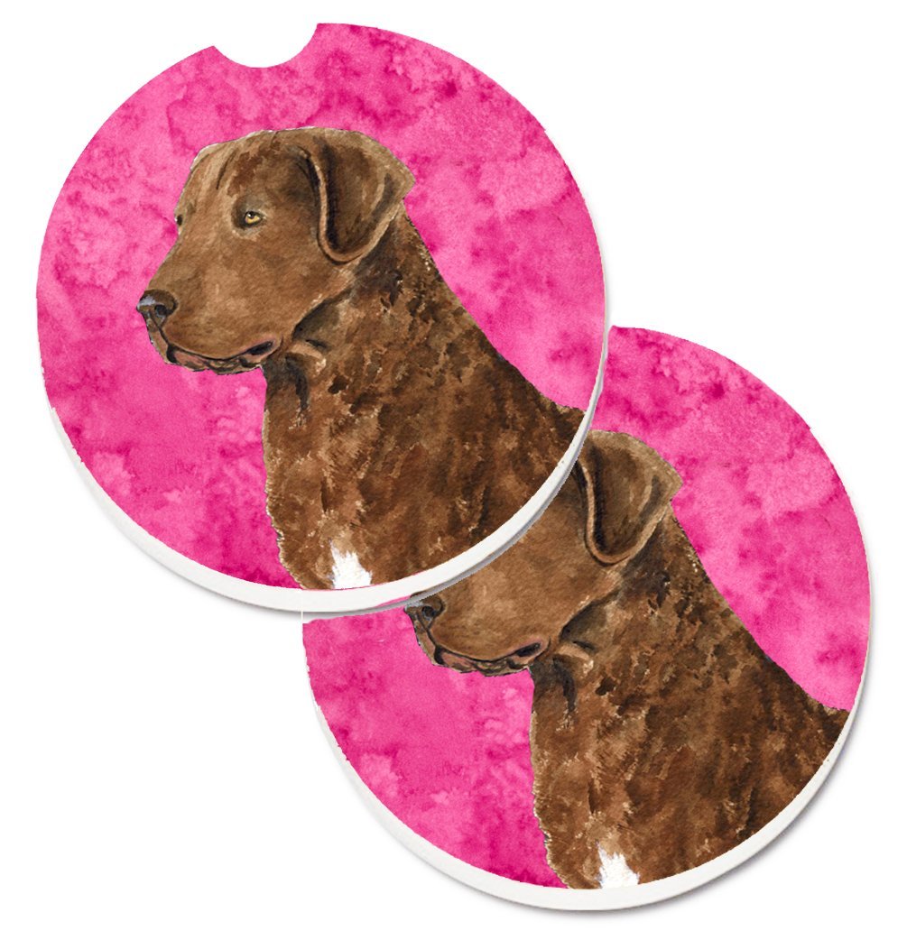 SS4807-PKCARC Pink Chesapeake Bay Retriever Set of 2 Cup Holder Car Coaster