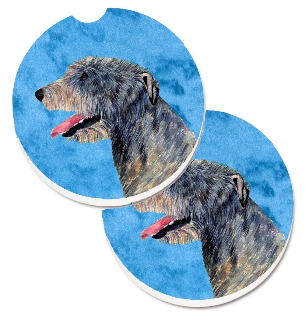 Blue Irish Wolfhound Set of 2 Cup Holder Car Coaster