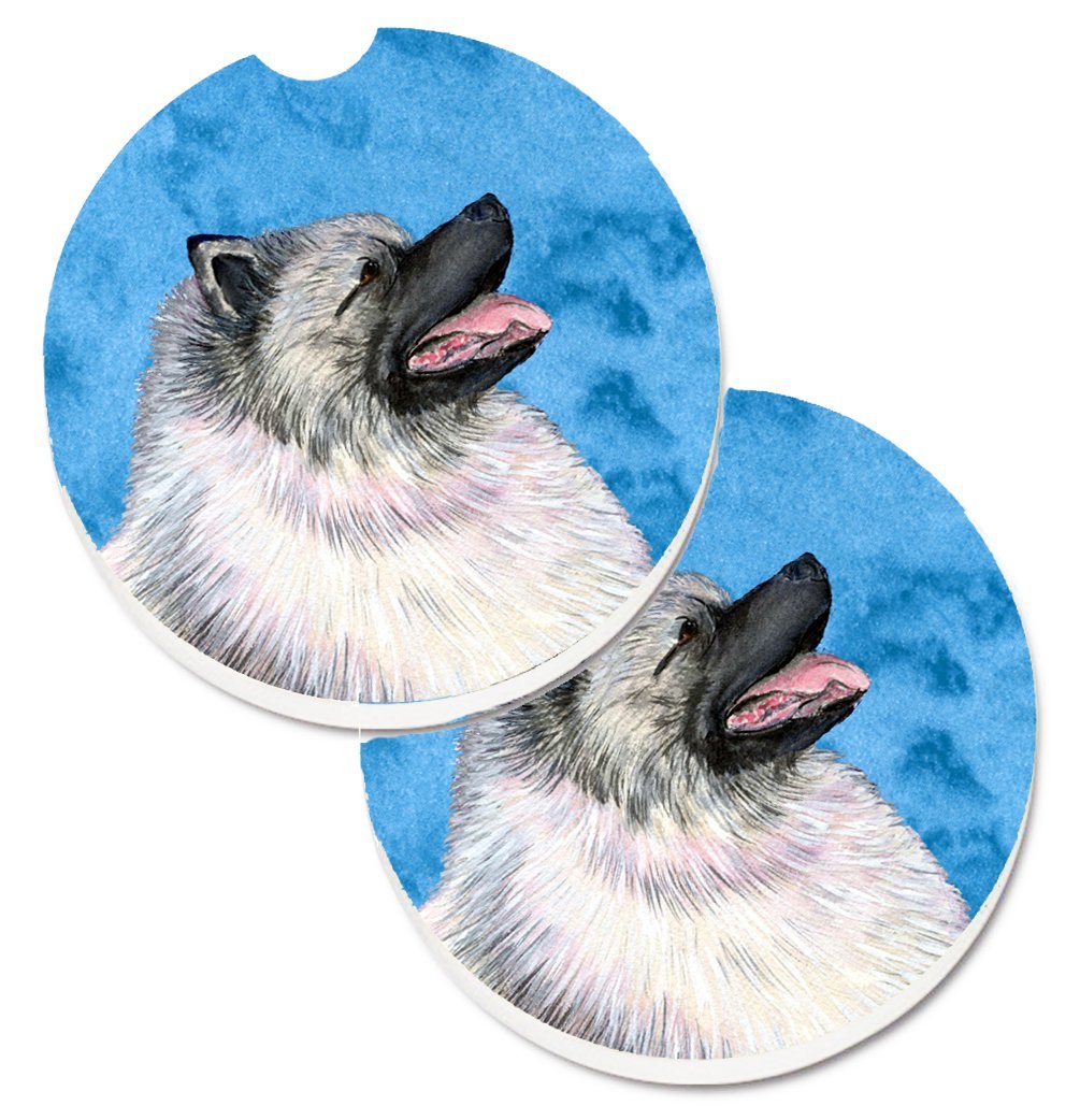 Blue Keeshond Set of 2 Cup Holder Car Coaster