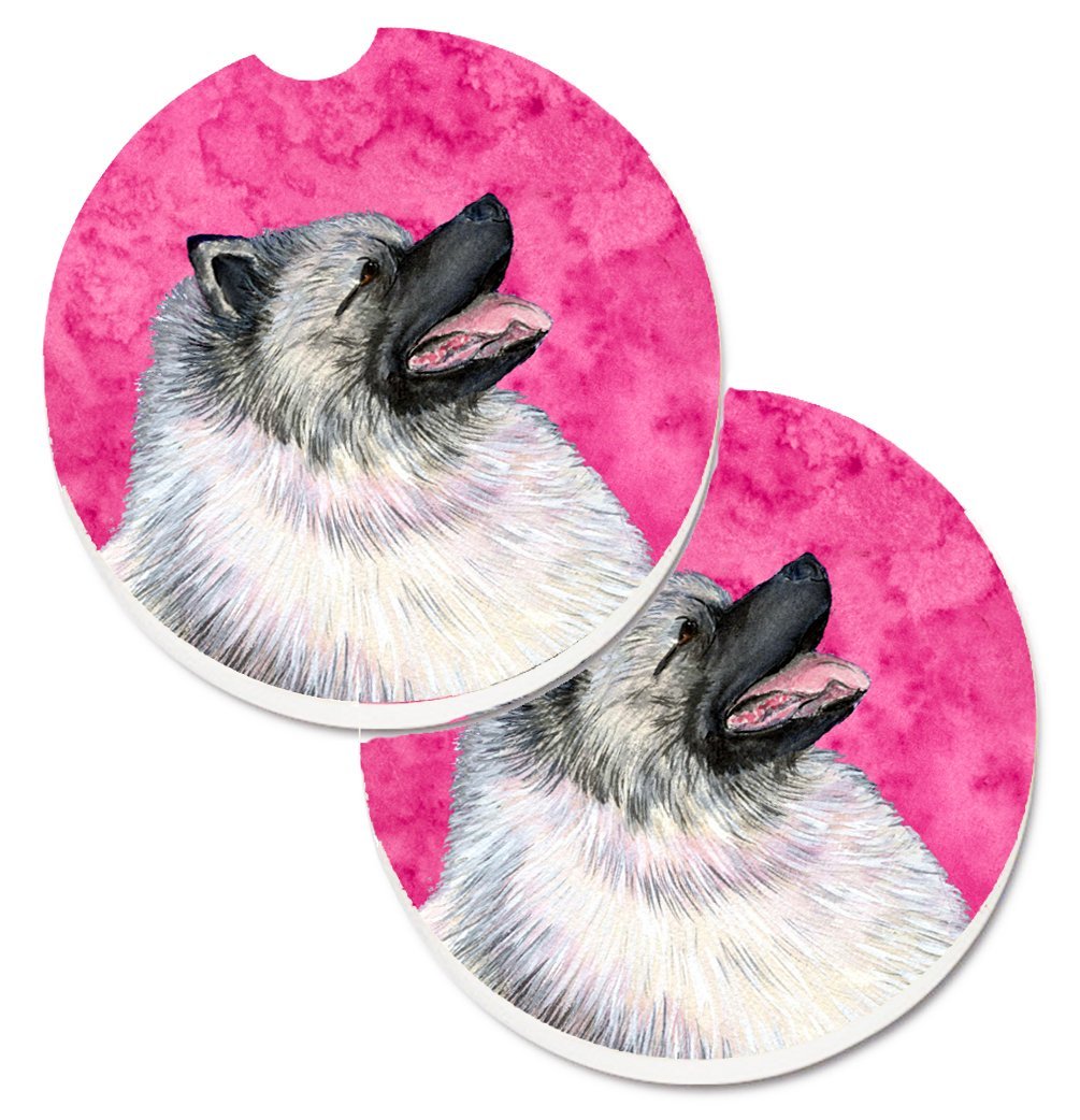 Pink Keeshond Set of 2 Cup Holder Car Coaster