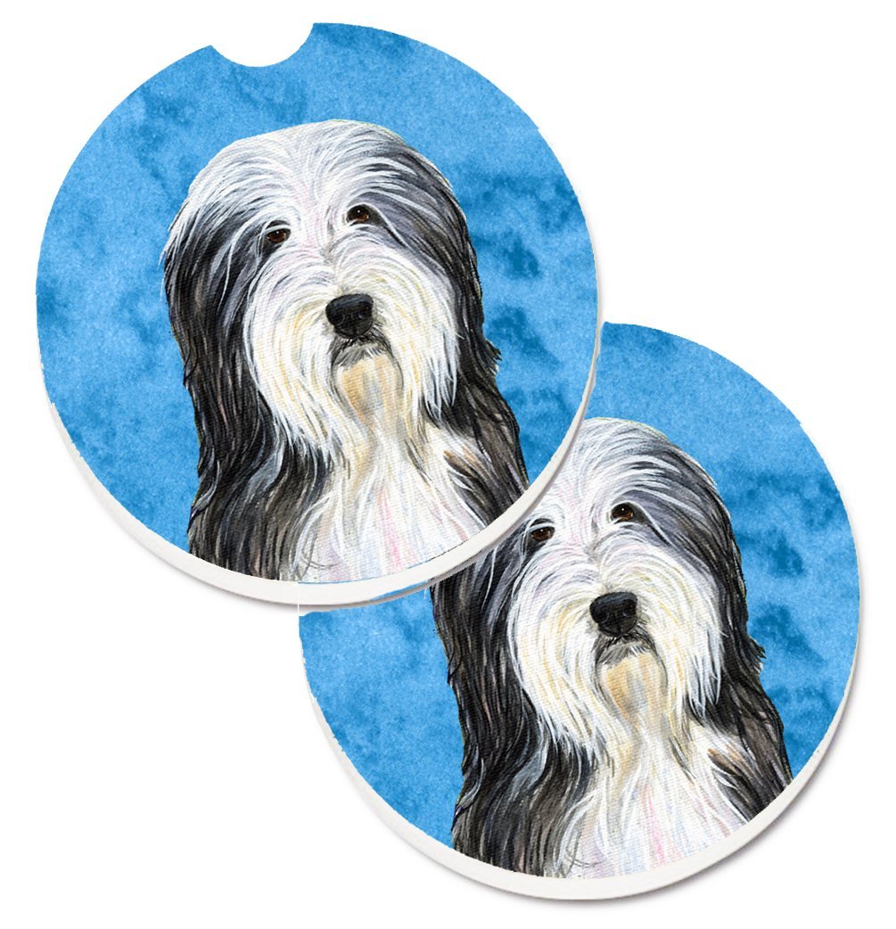 Blue Bearded Collie Set of 2 Cup Holder Car Coaster