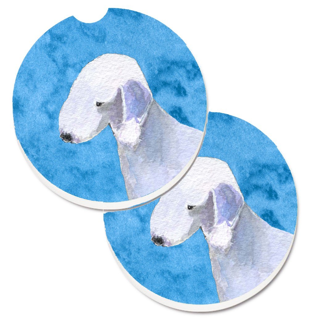 Blue Bedlington Terrier Set of 2 Cup Holder Car Coaster