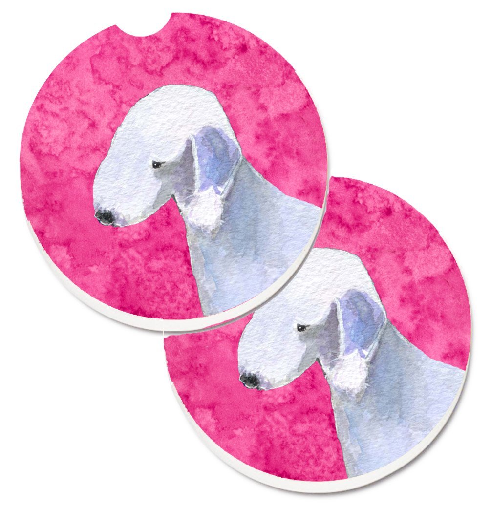 Pink Bedlington Terrier Set of 2 Cup Holder Car Coaster