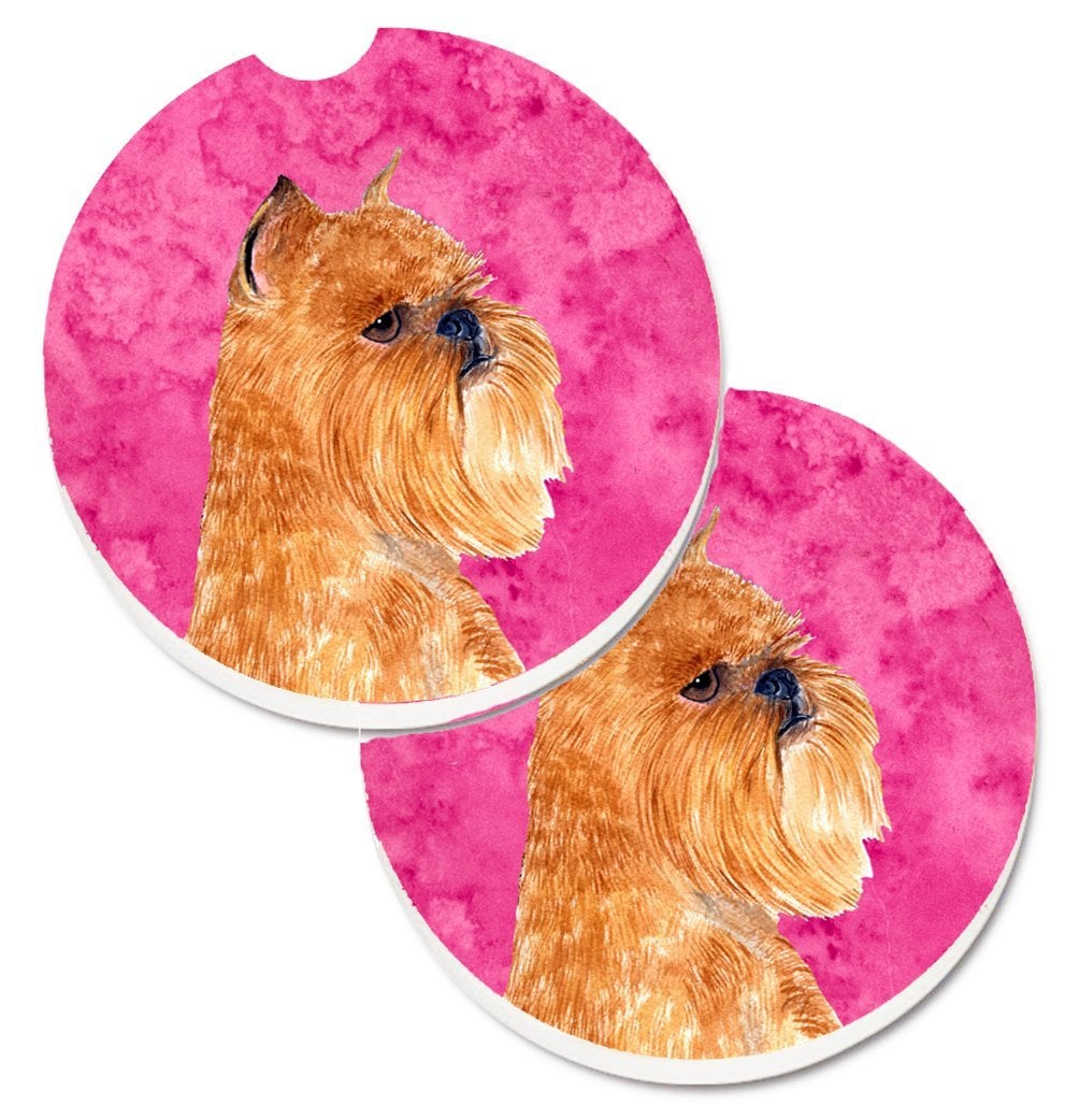 Pink Brussels Griffon Set of 2 Cup Holder Car Coaster
