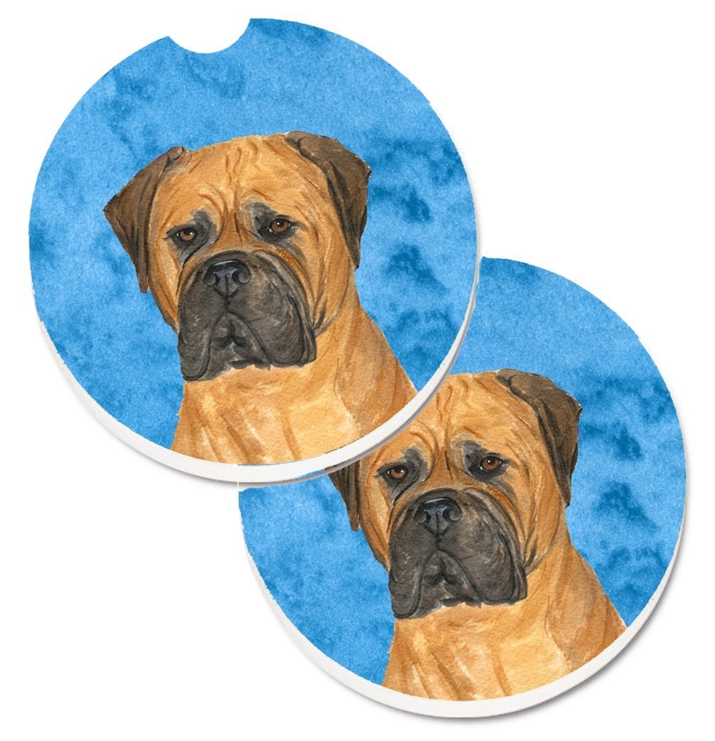 SS4793-BUCARC Blue Bullmastiff Set of 2 Cup Holder Car Coaster