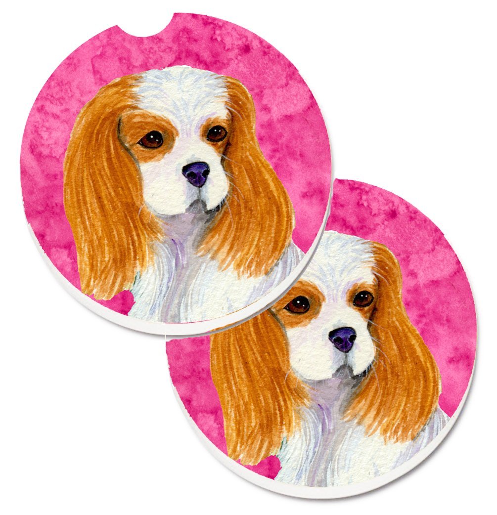 Pink Cavalier Spaniel Set of 2 Cup Holder Car Coaster