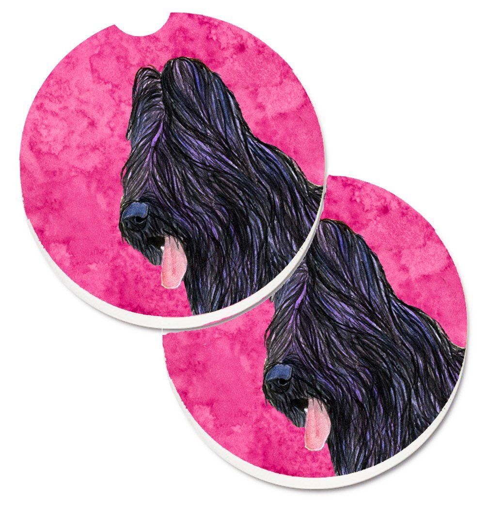 Pink Briard Set of 2 Cup Holder Car Coaster