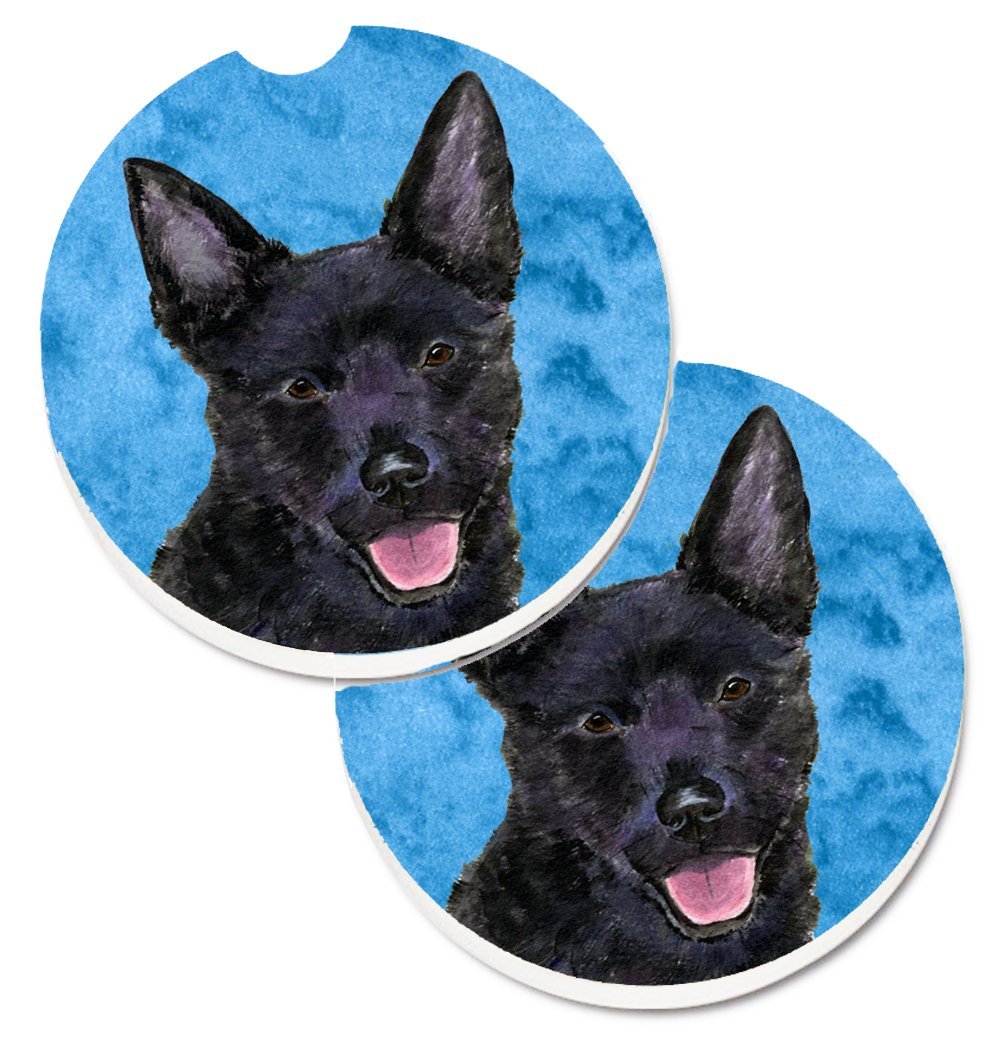 Blue Australian Kelpie Set of 2 Cup Holder Car Coaster