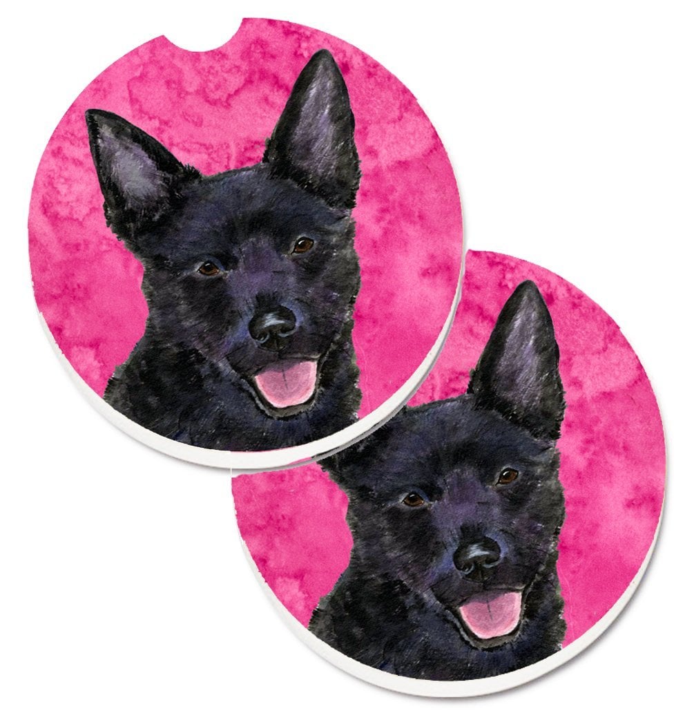 Pink Australian Kelpie Set of 2 Cup Holder Car Coaster