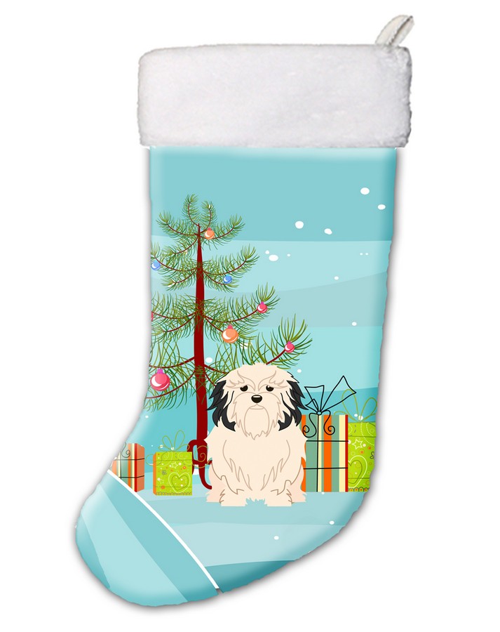 Merry Christmas Tree Lowchen Christmas Stocking