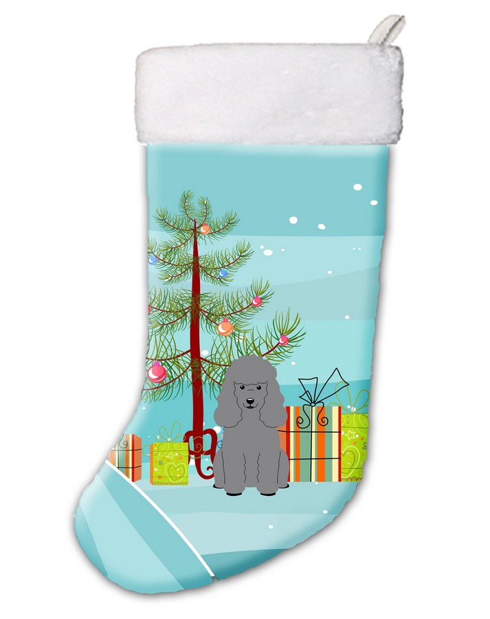 Merry Christmas Tree Poodle Silver Christmas Stocking