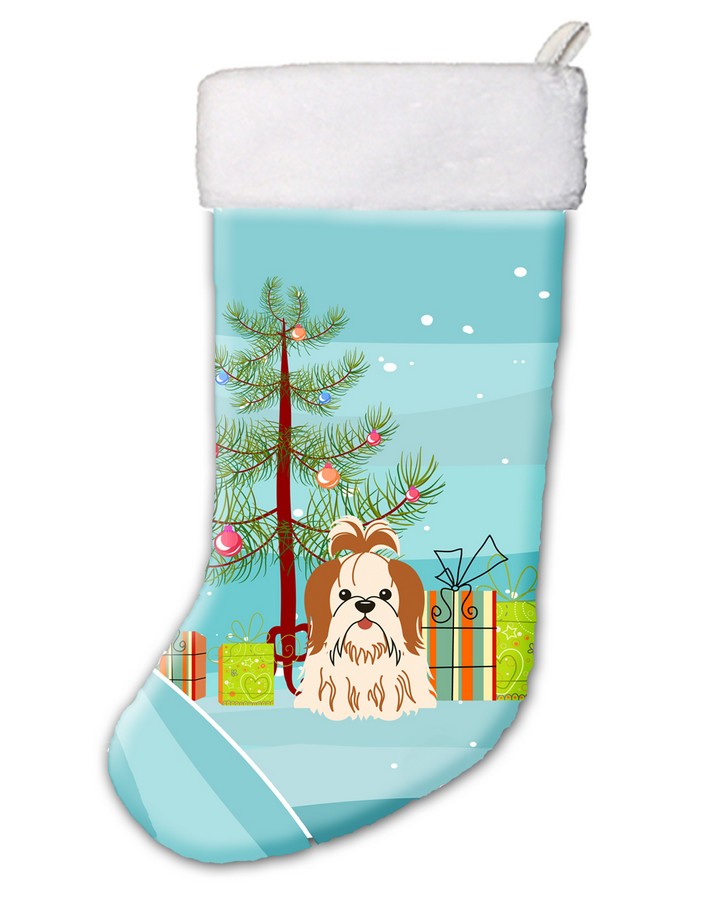BB4212CS Merry Christmas Tree Shih Tzu Red & White Christmas Stocking