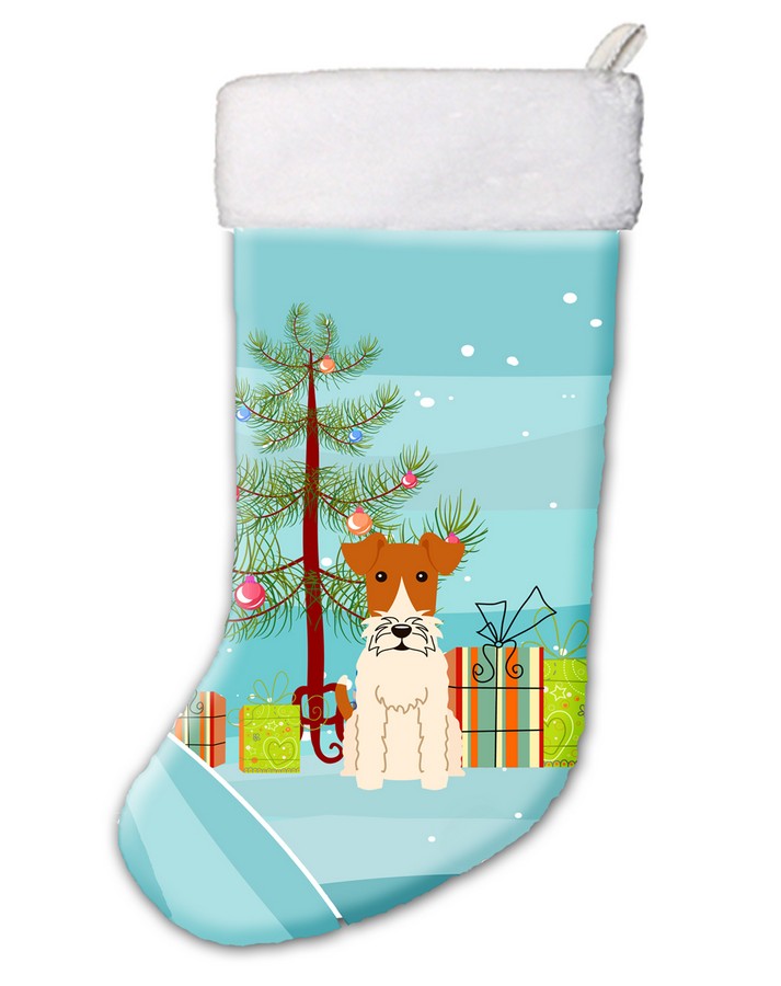 Merry Christmas Tree Wire Fox Terrier Christmas Stocking
