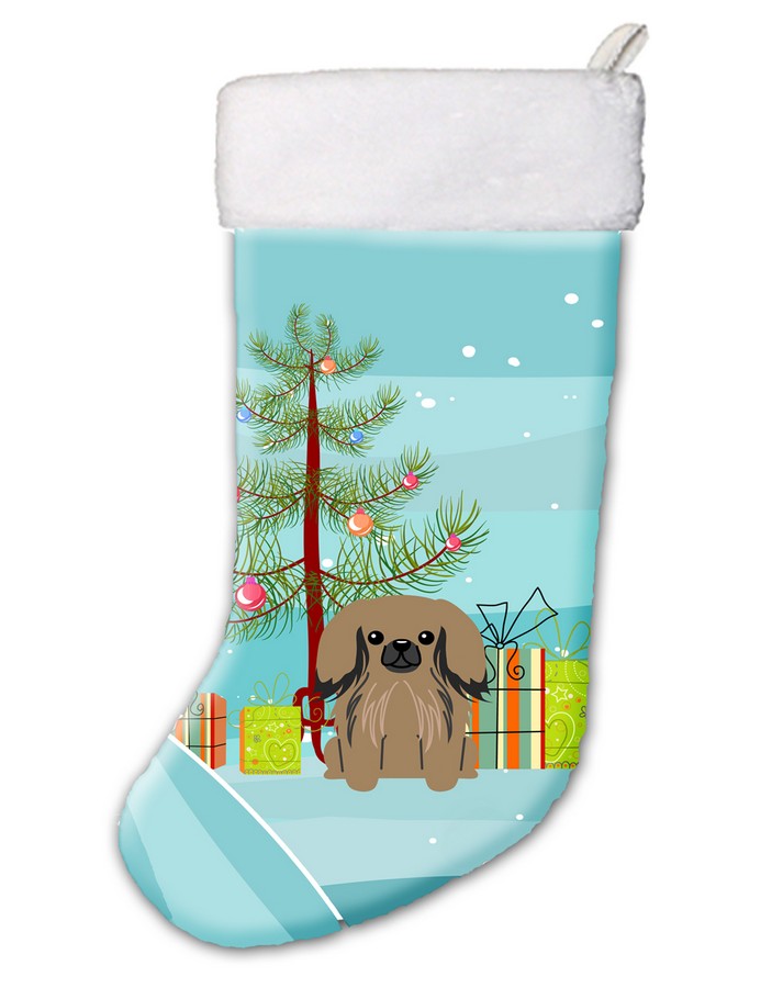 BB4227CS Merry Christmas Tree Pekingnese Tan Christmas Stocking