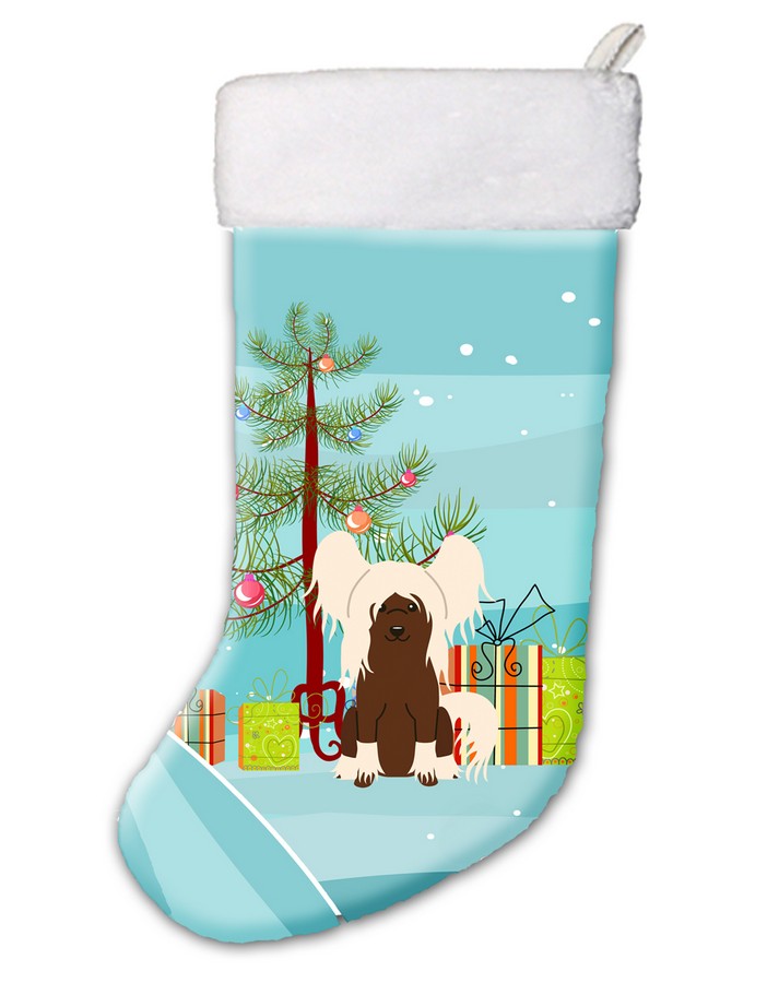 Merry Christmas Tree Chinese Crested Cream Christmas Stocking