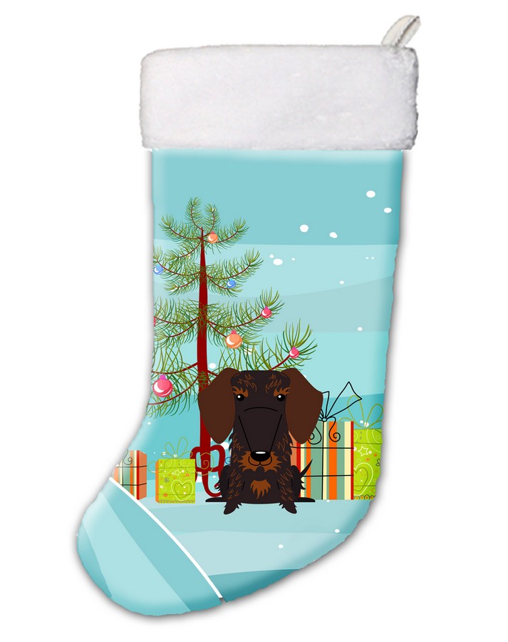 BB4254CS Merry Christmas Tree Wire Haired Dachshund Chocolate Christmas Stocking