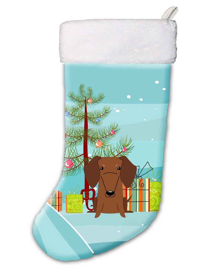 Merry Christmas Tree Dachshund Red Brown Christmas Stocking