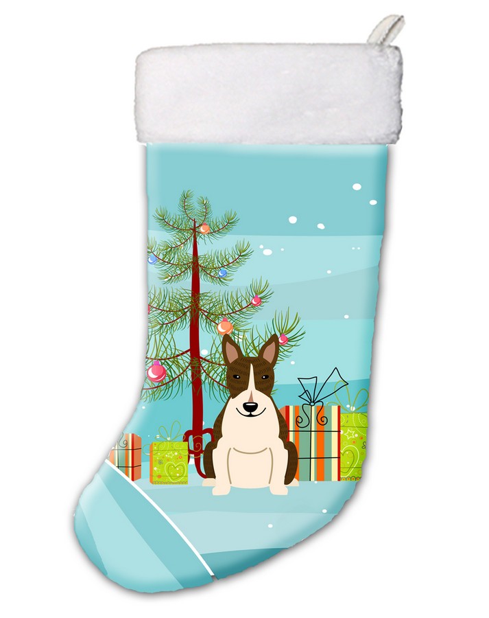 BB4261CS Merry Christmas Tree Bull Terrier Dark Brindle Christmas Stocking