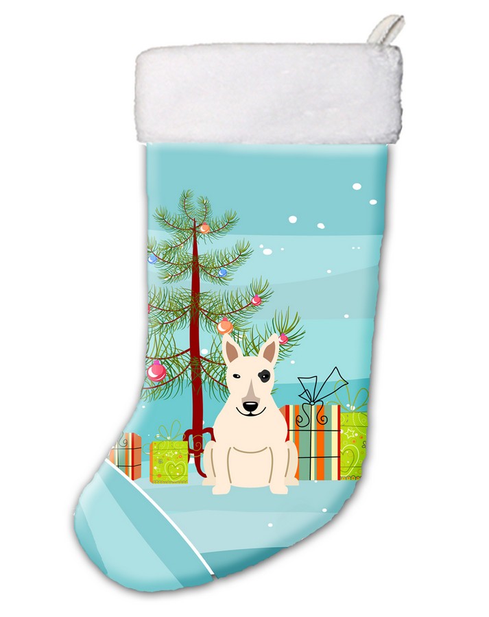 Merry Christmas Tree Bull Terrier White Christmas Stocking