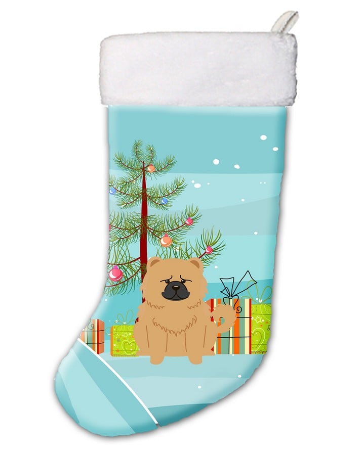 Merry Christmas Tree Chow Chow Cream Christmas Stocking