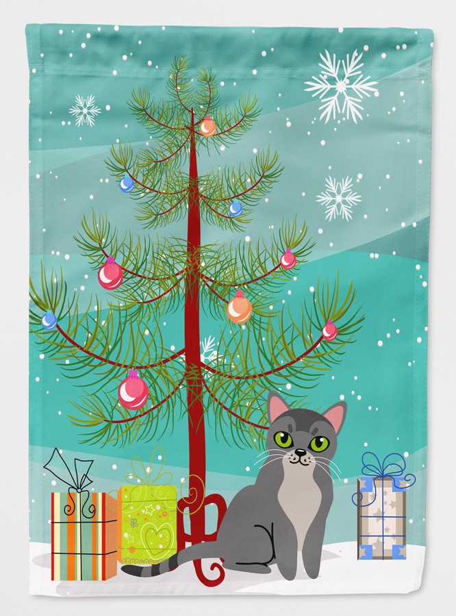 Asian Cat Merry Christmas Tree Flag Garden Size