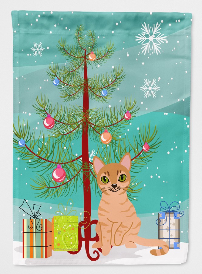 Australian Mist Cat Merry Christmas Tree Flag Garden Size