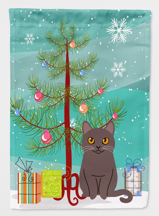Chartreux Cat Merry Christmas Tree Flag Garden Size