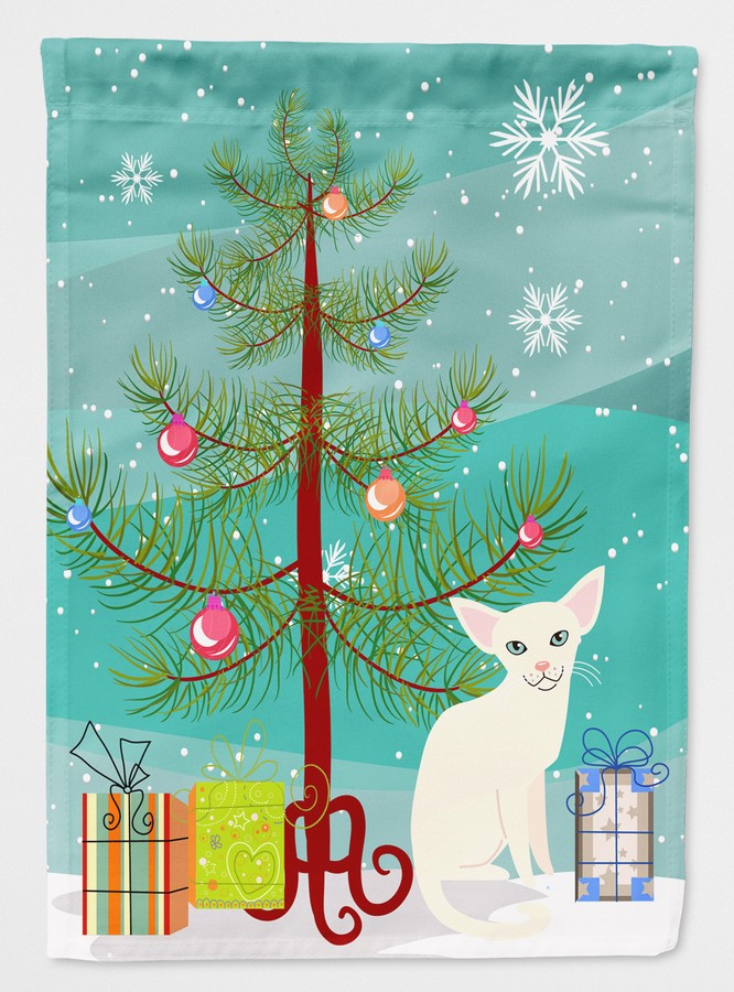 Foreign White Cat Merry Christmas Tree Flag Garden Size