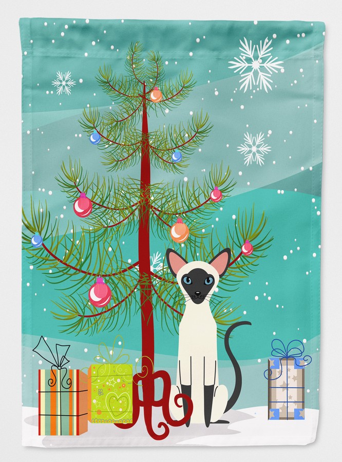 Siamese Cat Merry Christmas Tree Flag Garden Size