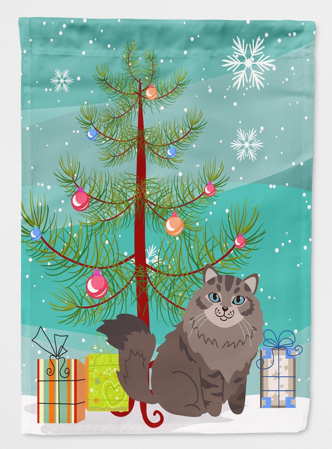 Siberian Cat Merry Christmas Tree Flag Garden Size