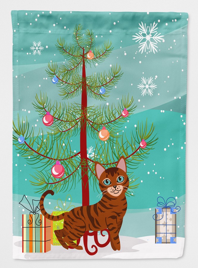 Toyger Cat Merry Christmas Tree Flag Garden Size