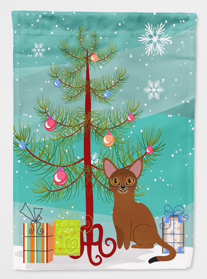 Abyssinian Cat Merry Christmas Tree Flag Canvas House Size