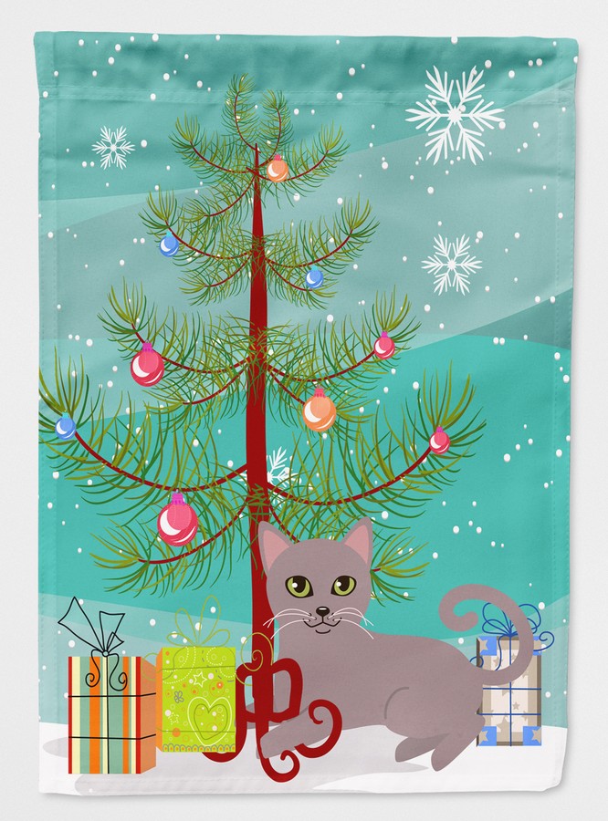 Russian Blue Cat Merry Christmas Tree Flag Canvas House Size