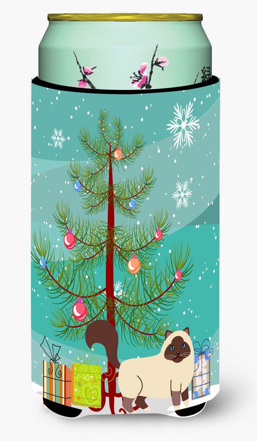 Birman Cat Merry Christmas Tree Tall Boy Beverage Insulator Hugger