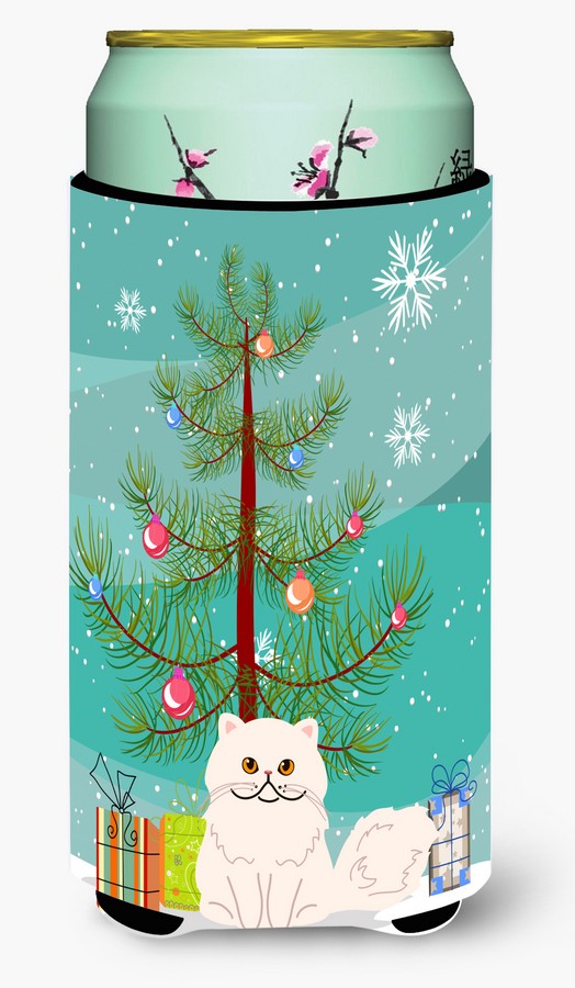 Persian Cat Merry Christmas Tree Tall Boy Beverage Insulator Hugger