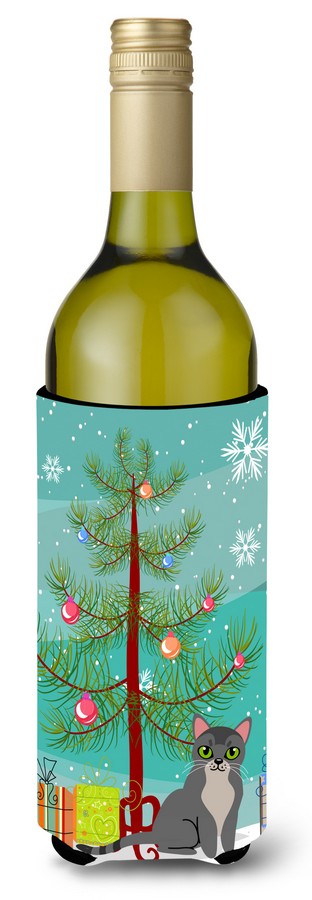 Asian Cat Merry Christmas Tree Wine Bottle Beverge Insulator Hugger
