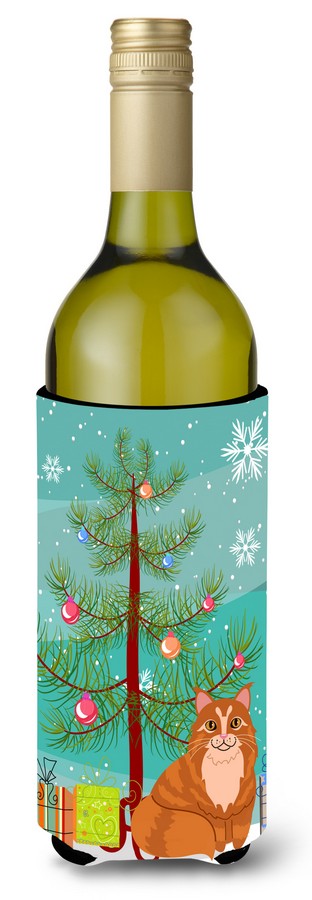 Maine Coon Cat Merry Christmas Tree Wine Bottle Beverge Insulator Hugger