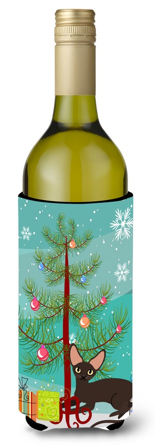 Peterbald Cat Merry Christmas Tree Wine Bottle Beverge Insulator Hugger