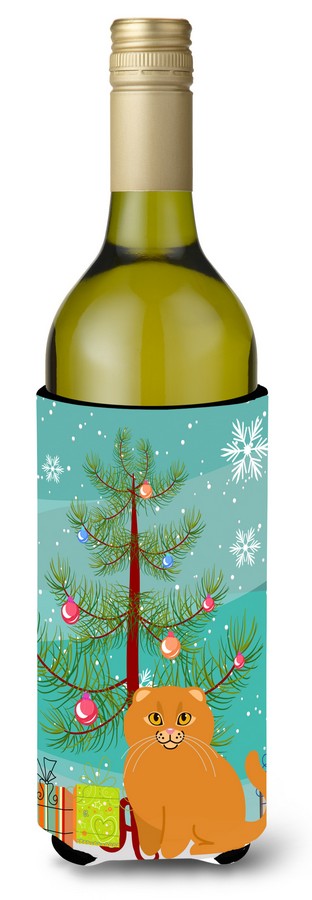 Scottish Fold Cat Merry Christmas Tree Wine Bottle Beverge Insulator Hugger