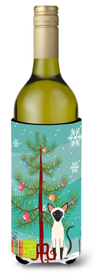 Siamese Cat Merry Christmas Tree Wine Bottle Beverge Insulator Hugger