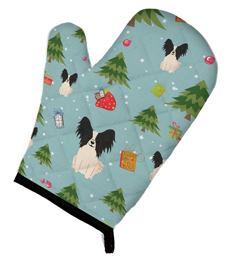 Picture of Carolines Treasures BB4736OVMT Christmas Papillon Black & White Oven Mitt