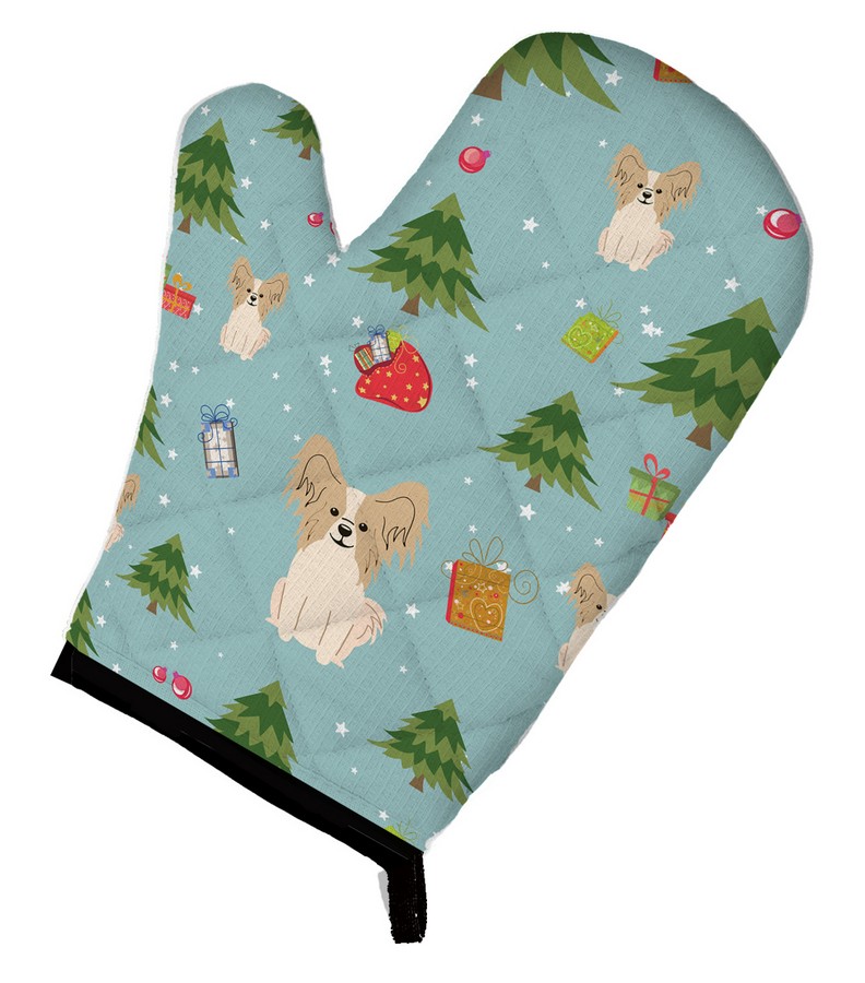 Picture of Carolines Treasures BB4737OVMT Christmas Papillon Sable & White Oven Mitt
