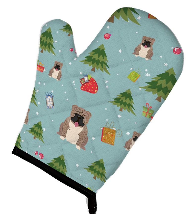 Picture of Carolines Treasures BB4786OVMT Christmas English Bulldog Grey & Brindle Oven Mitt