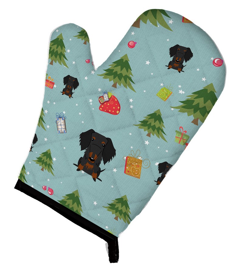 Picture of Carolines Treasures BB4787OVMT Christmas Wire Haired Dachshund Black & Tan Oven Mitt