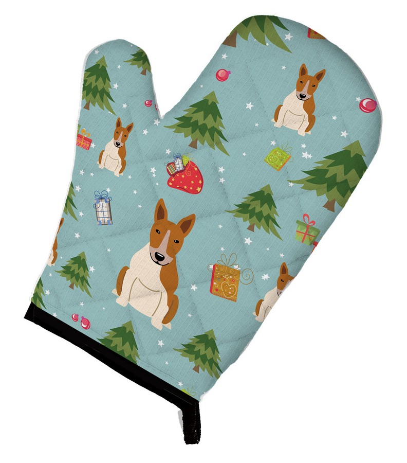 Picture of Carolines Treasures BB4795OVMT Christmas Bull Terrier Red & White Oven Mitt